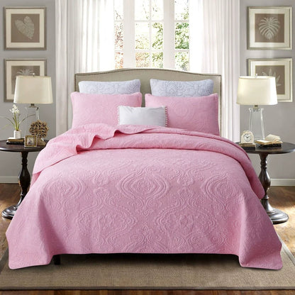 Embroidered Quilted Bedspread Set, Cotton 3 Piece