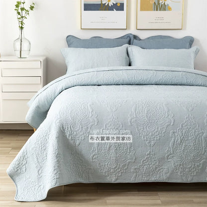 Embroidered Quilted Bedspread Set, Cotton 3 Piece