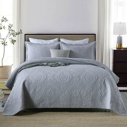 Embroidered Quilted Bedspread Set, Cotton 3 Piece