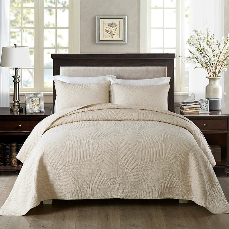 Embroidered Quilted Bedspread Set, Cotton 3 Piece