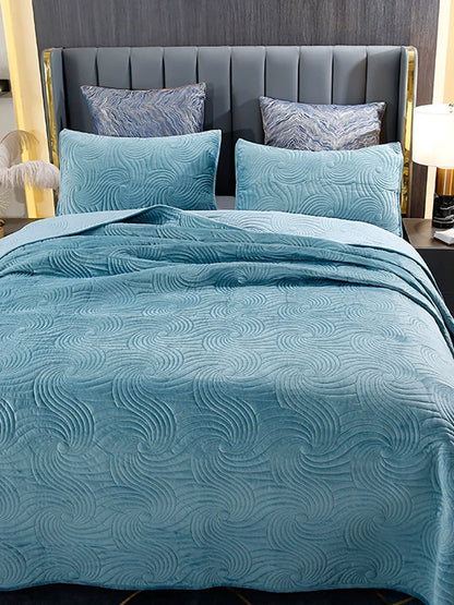 Quilted Flannel Bedspread Set, Reversible 3 Piece