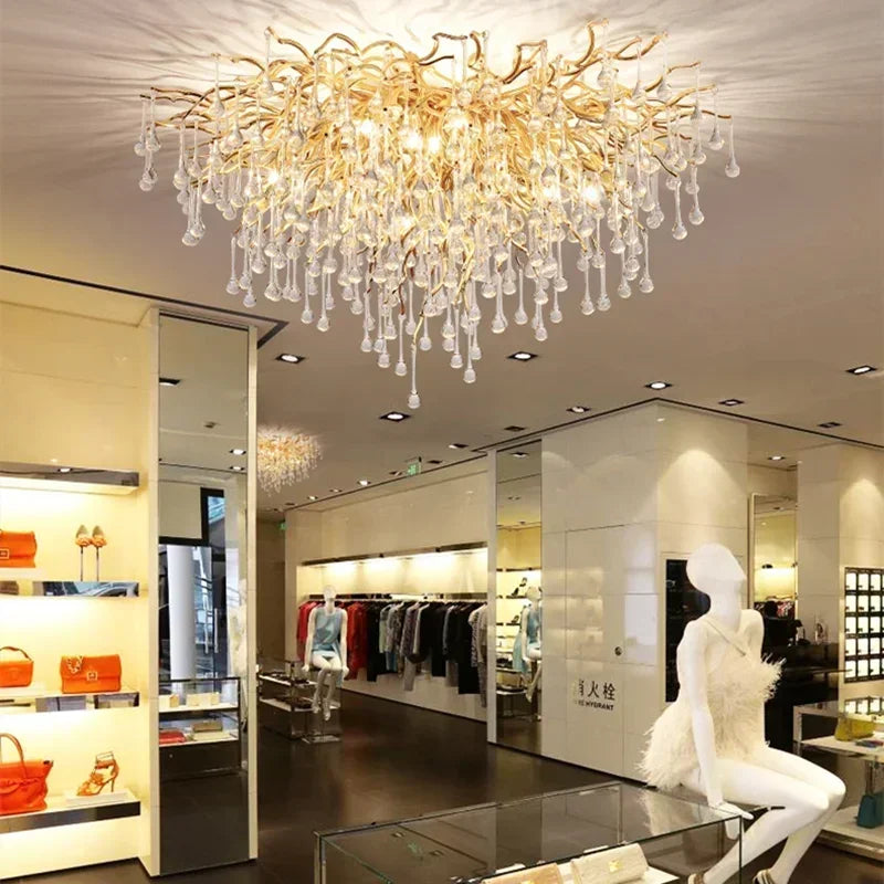 Crystal ceiling chandelier seen from below