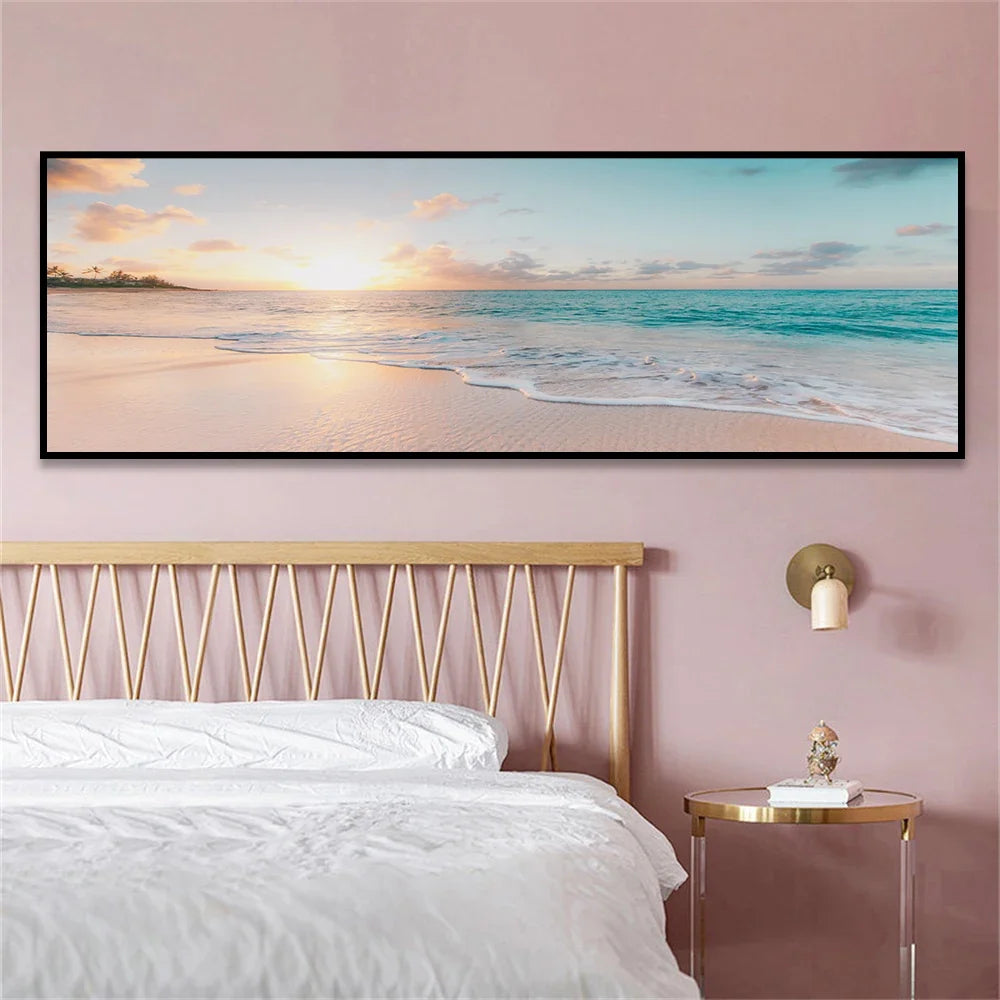 Seascape canvas print shown unframed and rolled