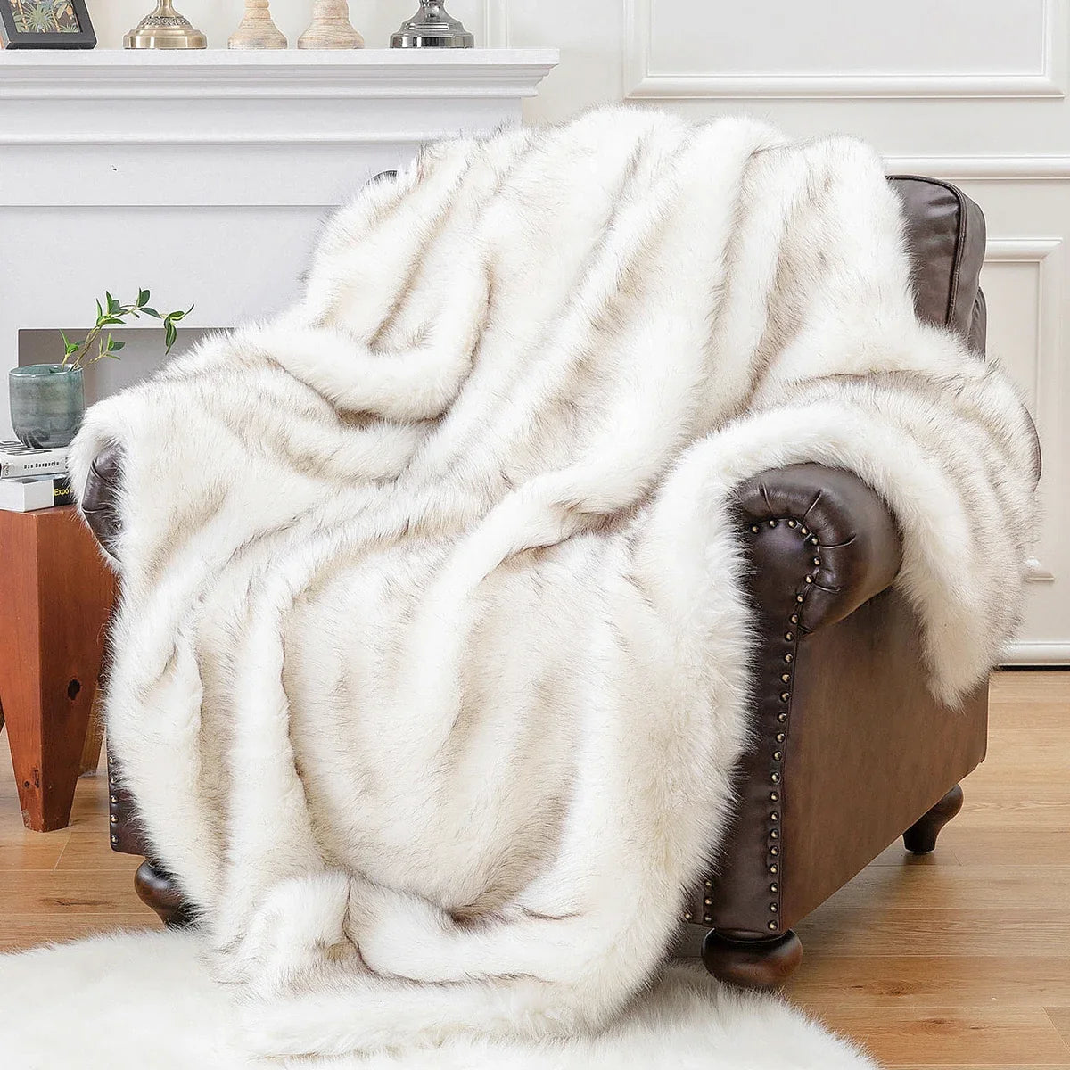 Close-up of faux fur blanket texture
