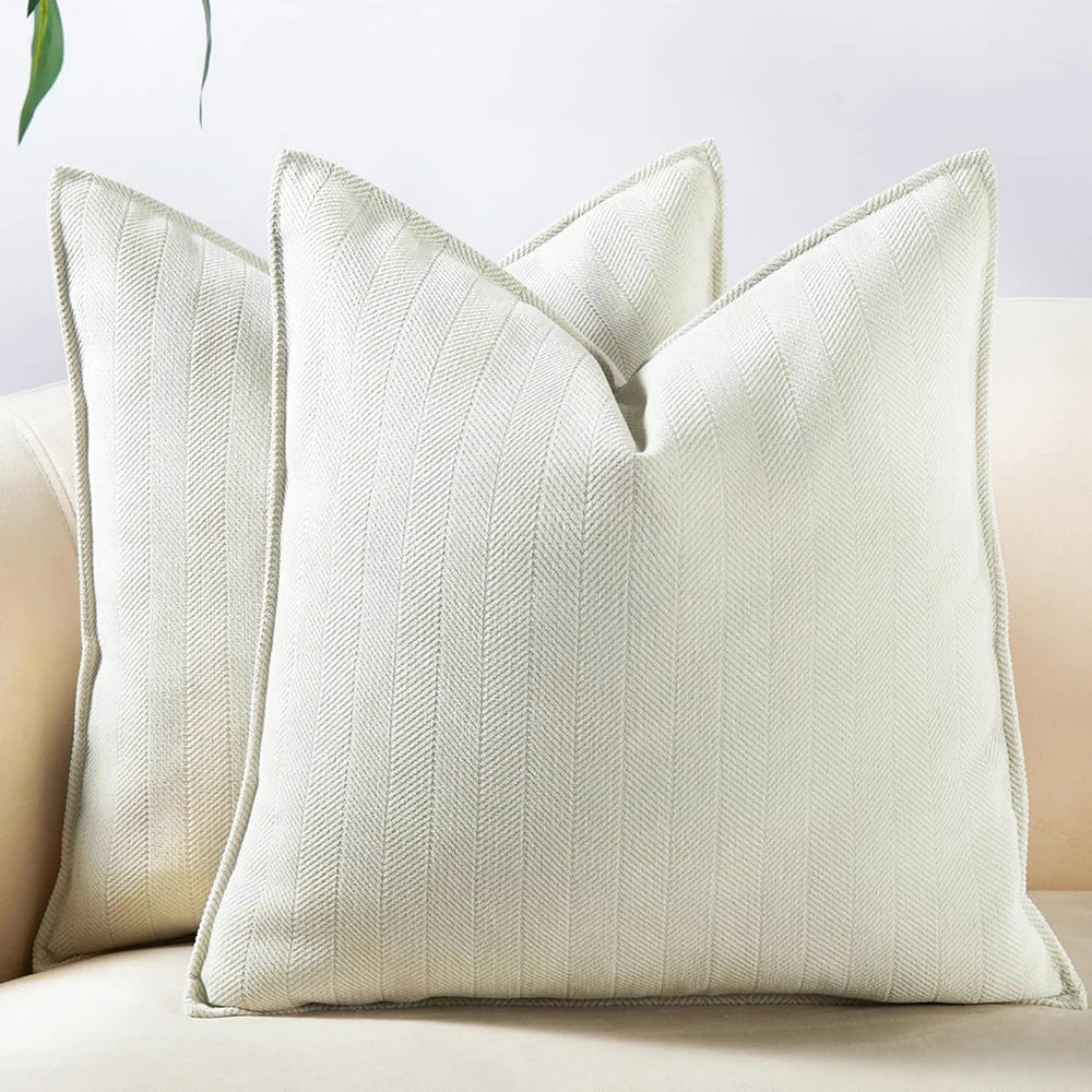 Chenille throw pillow covers on living room sofa