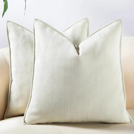 Chenille throw pillow covers on living room sofa