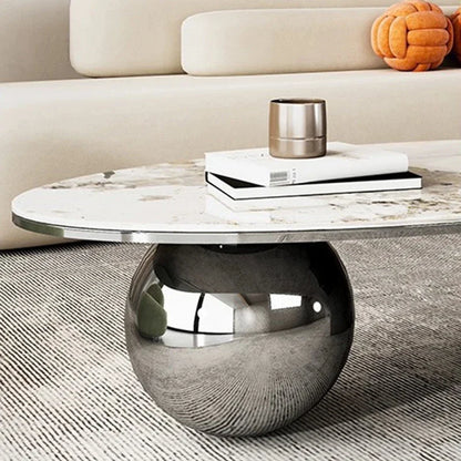 Oval Marble Coffee Table, Metal Base