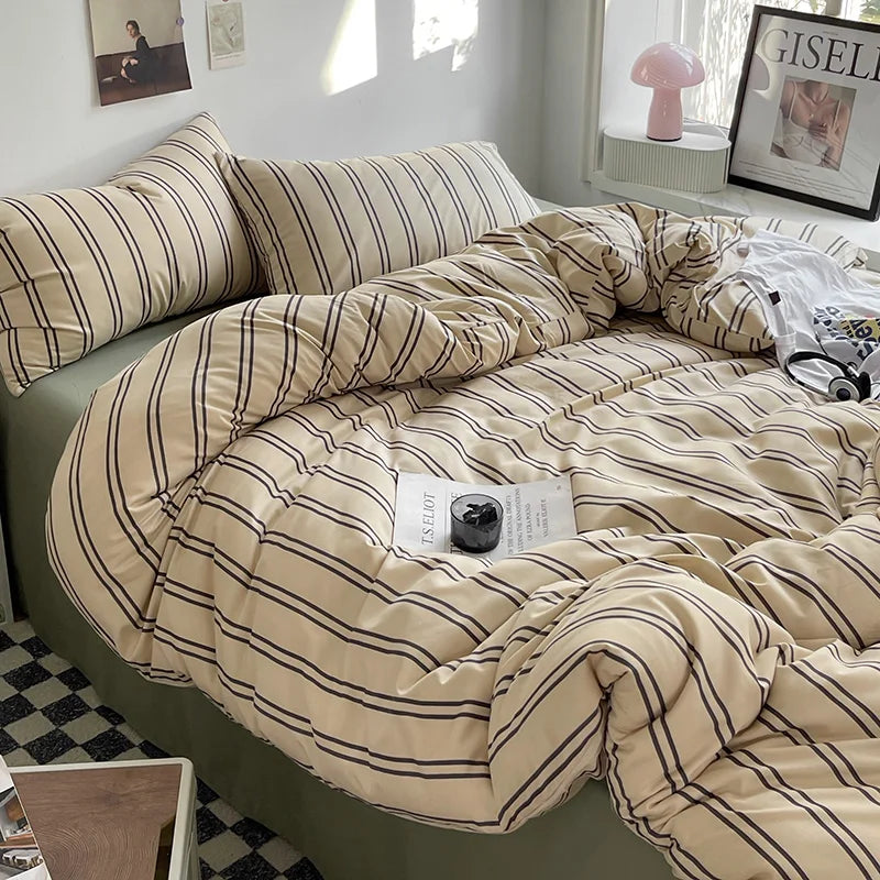 Striped duvet cover set folded flat