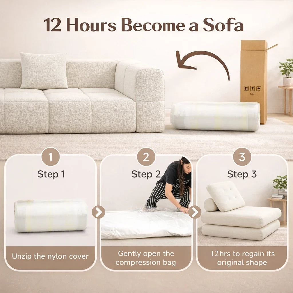 L Shape Sectional Sofa, Cream White Cloud Design