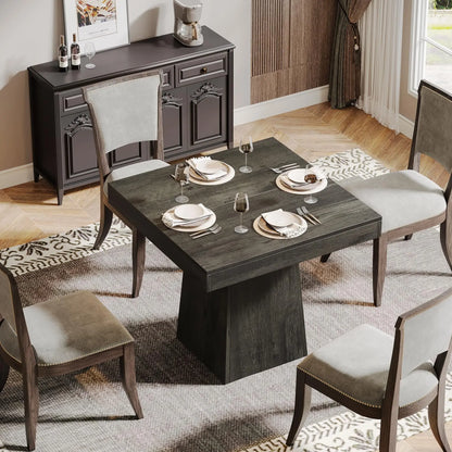 Square dining table set in a dining room