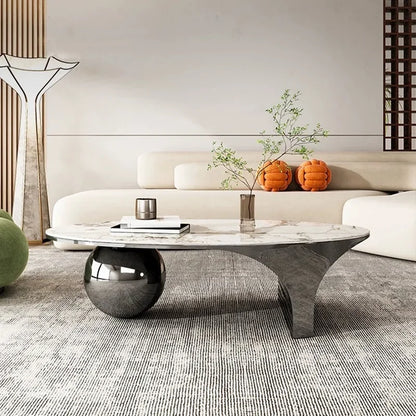 Oval Marble Coffee Table, Metal Base