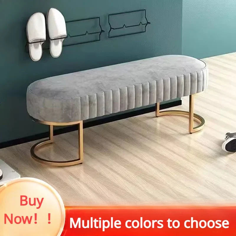 Nordic fabric ottoman bench in an entryway setting