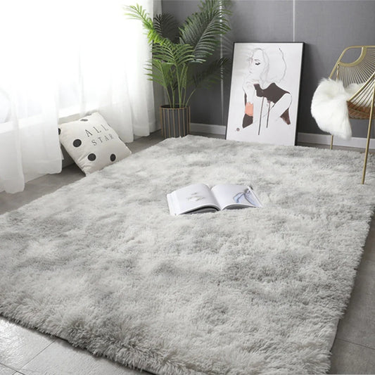 Plush area rug on bedroom floor