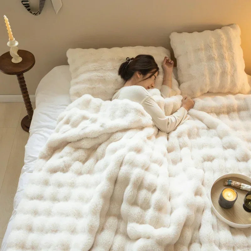 Close-up of plush blanket texture