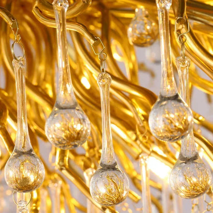 Detail of the metal frame and arms of the crystal chandelier
