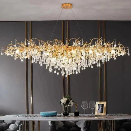 Crystal ceiling chandelier shown against a plain background