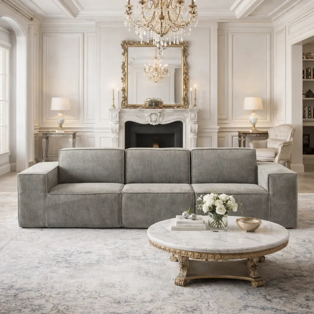 L Shape Sectional Sofa, Cream White Cloud Design