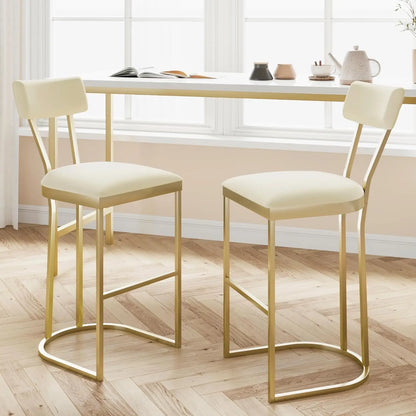 Two upholstered counter height bar stools at kitchen island