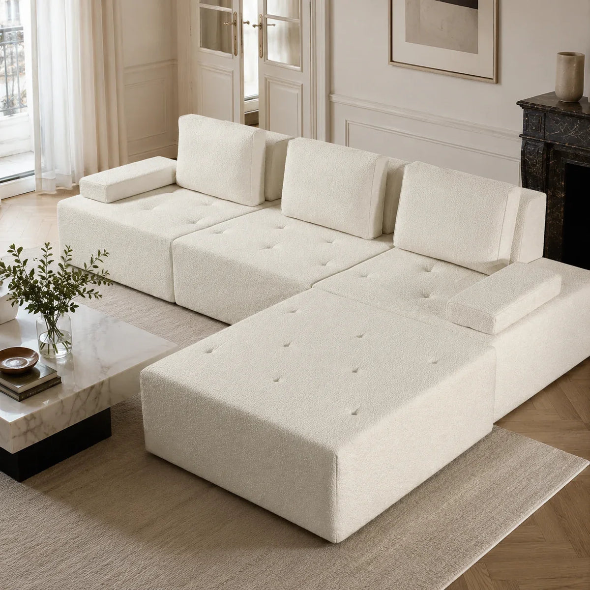 Close-up of the deep cloud-style seat cushions