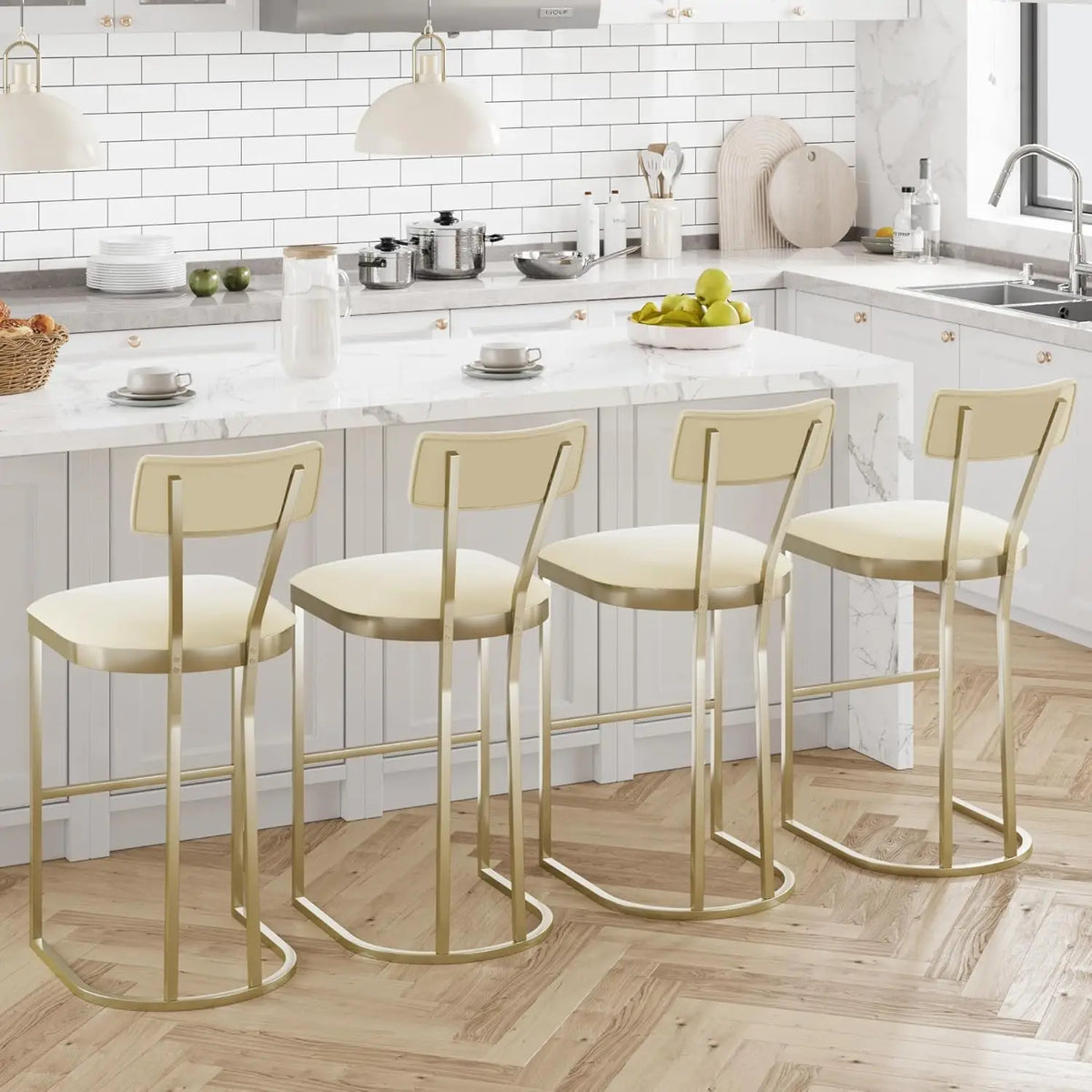Metal frame and footrest on counter height bar stool