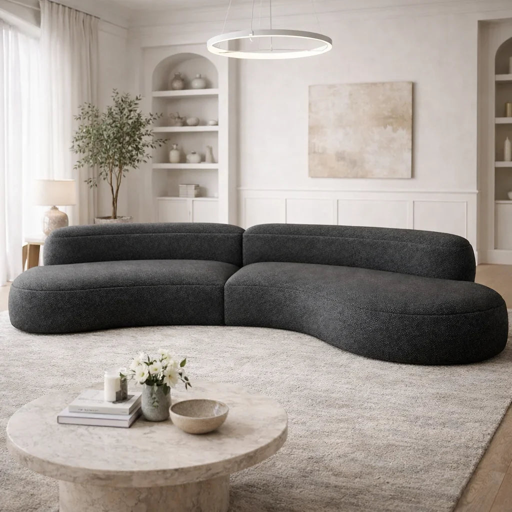 L Shape Sectional Sofa, Cream White Cloud Design