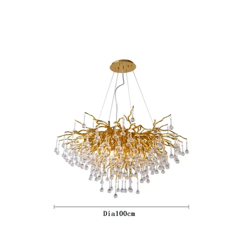 Crystal ceiling chandelier shown unlit in daylight