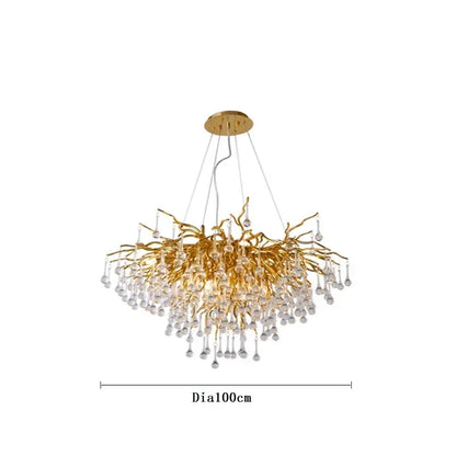 Crystal ceiling chandelier shown unlit in daylight