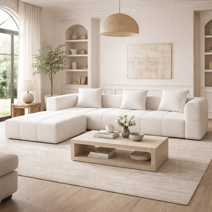 L Shape Sectional Sofa, Cream White Cloud Design
