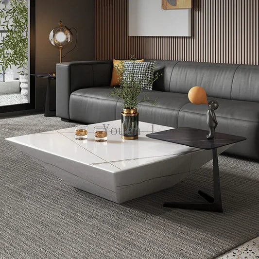 Marble corner coffee table in modern living room
