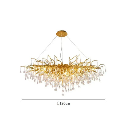Crystal ceiling chandelier shown in a living room setting