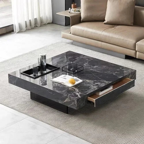Marble Top Coffee Table, Stainless Steel Base