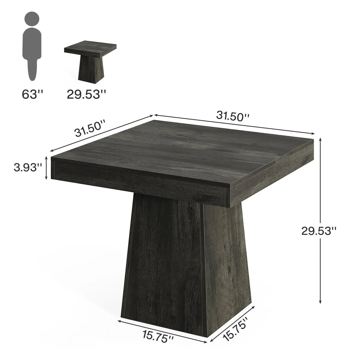 Close-up of the dining table's pedestal base