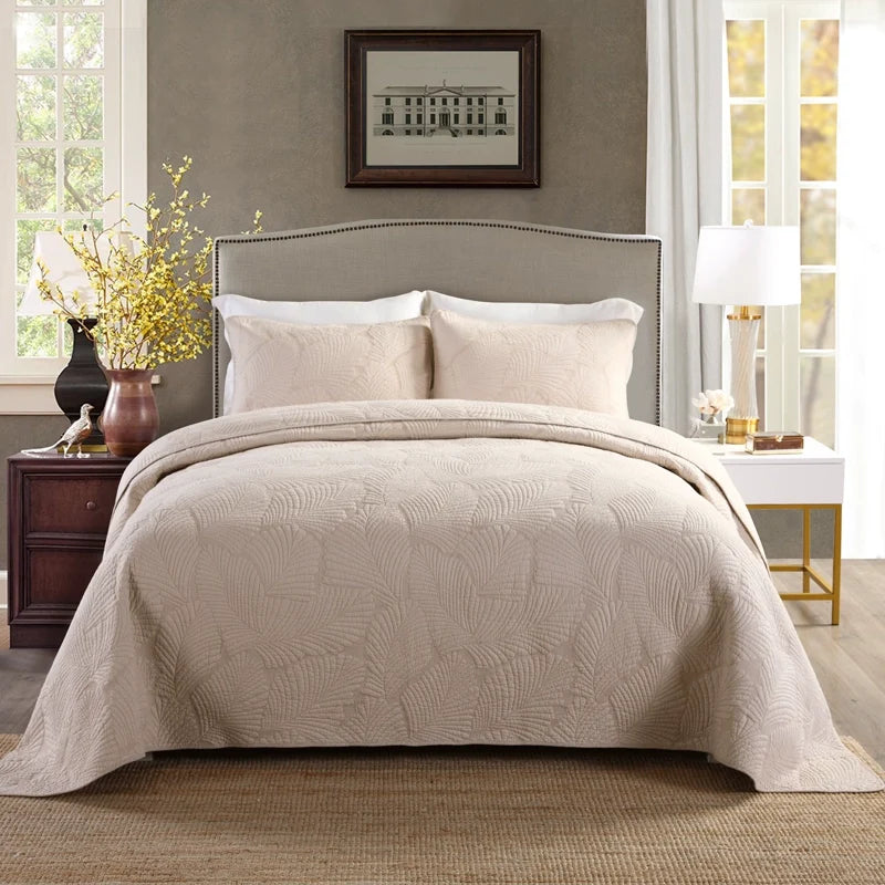 Embroidered Quilted Bedspread Set, Cotton 3 Piece
