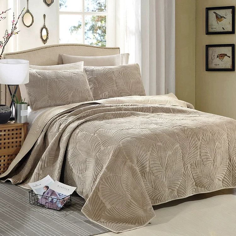 Quilted Flannel Bedspread Set, Reversible 3 Piece