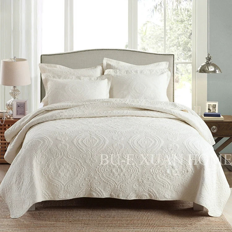 Embroidered Quilted Bedspread Set, Cotton 3 Piece