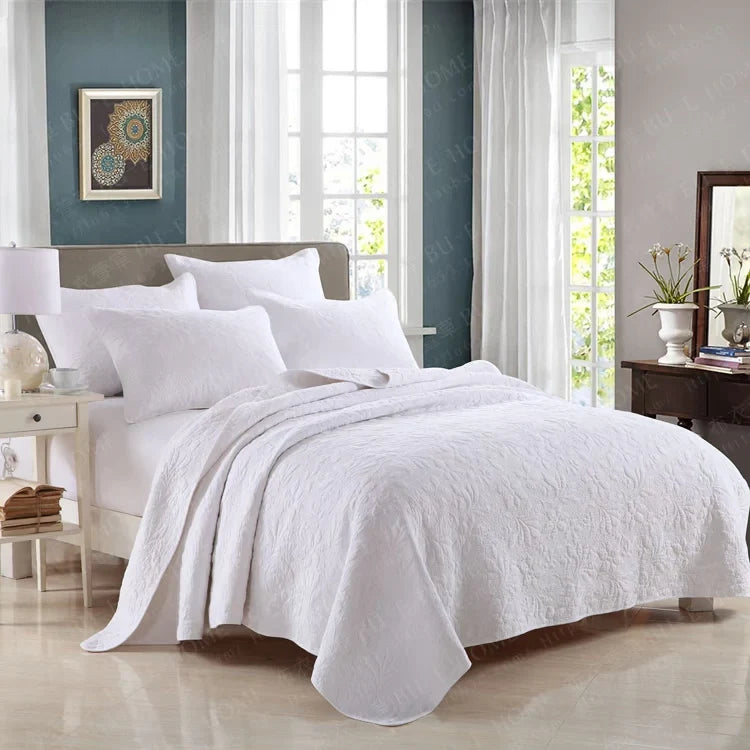 Embroidered Quilted Bedspread Set, Cotton 3 Piece