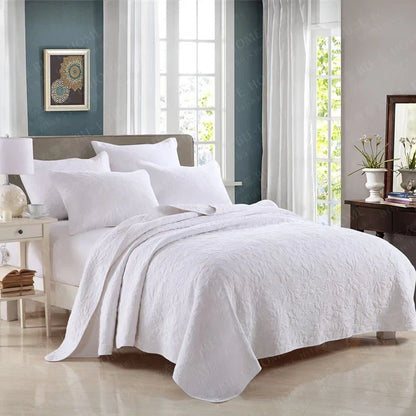 Embroidered Quilted Bedspread Set, Cotton 3 Piece