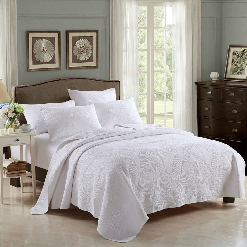 Embroidered Quilted Bedspread Set, Cotton 3 Piece