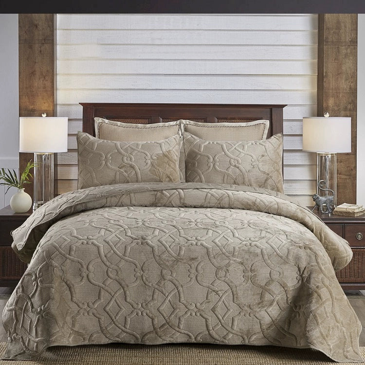 Quilted Flannel Bedspread Set, Reversible 3 Piece