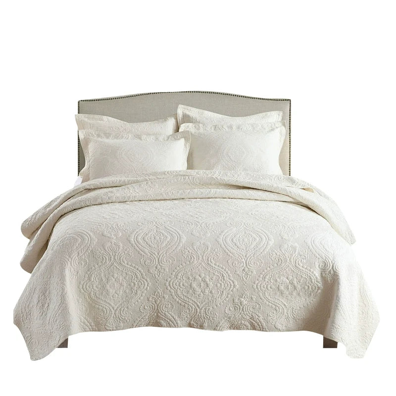 Embroidered Quilted Bedspread Set, Cotton 3 Piece
