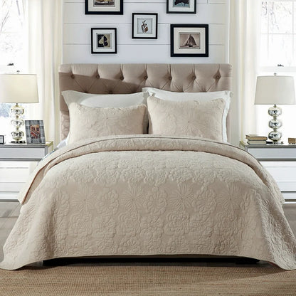 Embroidered Quilted Bedspread Set, Cotton 3 Piece