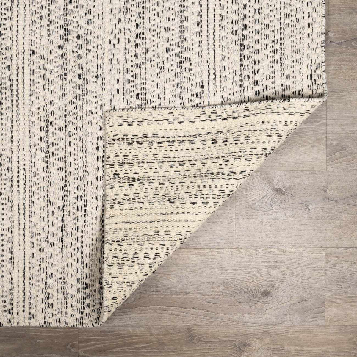 Hand Woven Wool Area Rug, Cream and Black