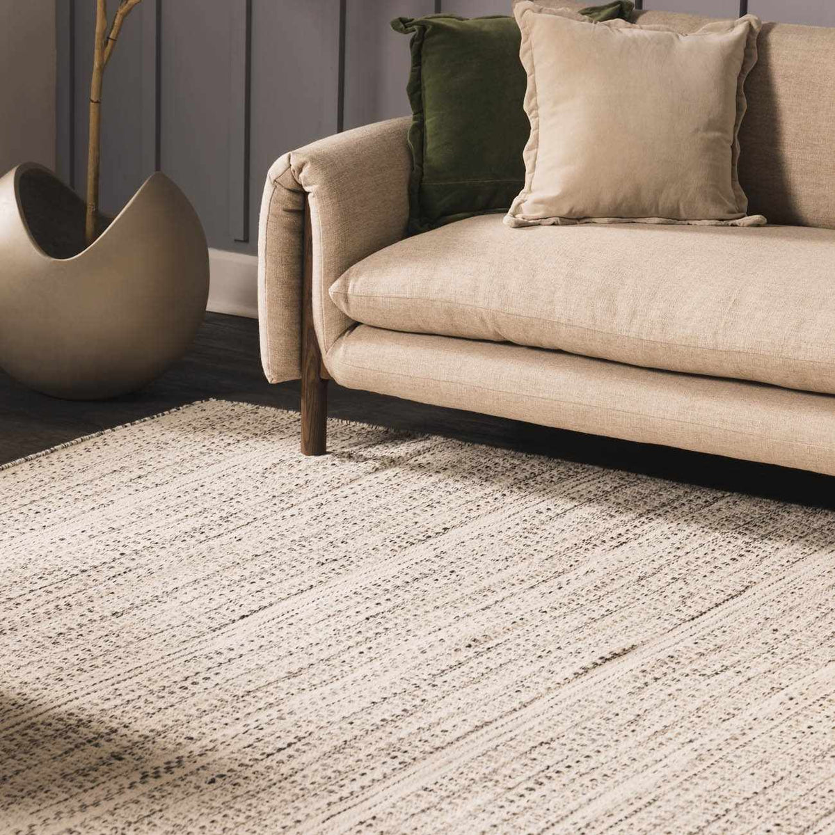 Hand Woven Wool Area Rug, Cream and Black