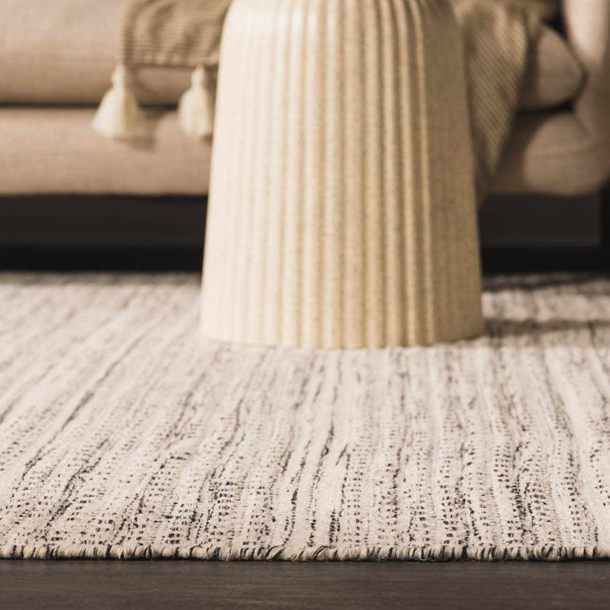 Hand Woven Wool Area Rug, Cream and Black