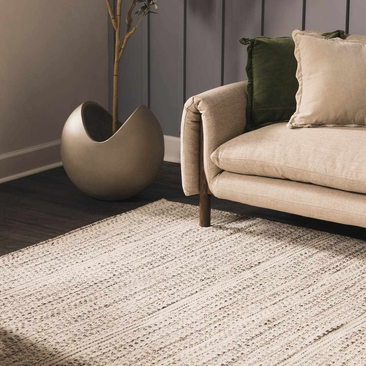 Hand Woven Wool Area Rug, Cream and Black