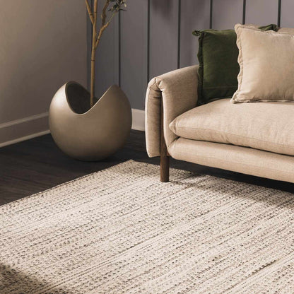 Hand Woven Wool Area Rug, Cream and Black