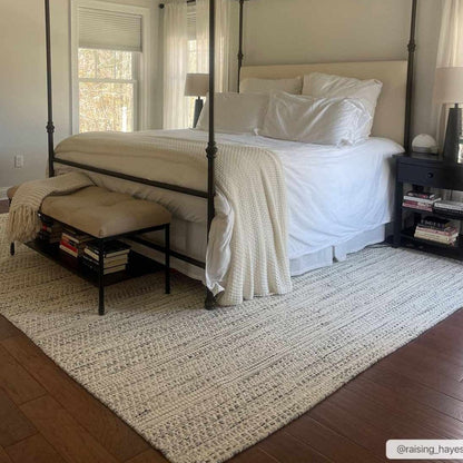 Hand Woven Wool Area Rug, Cream and Black