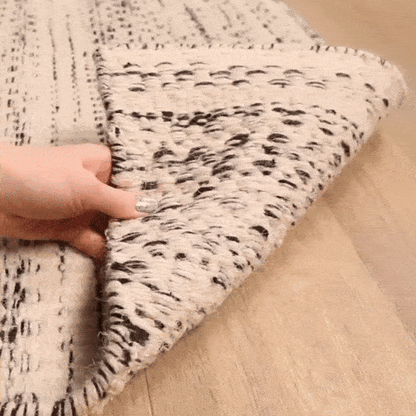 Hand Woven Wool Area Rug, Cream and Black
