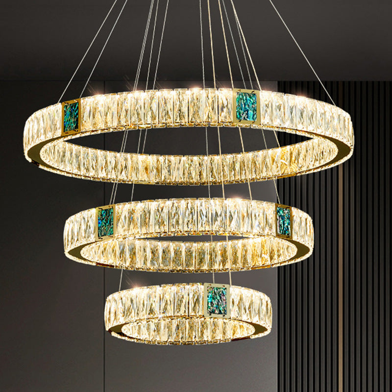 Three-tier crystal chandelier with LED lighting