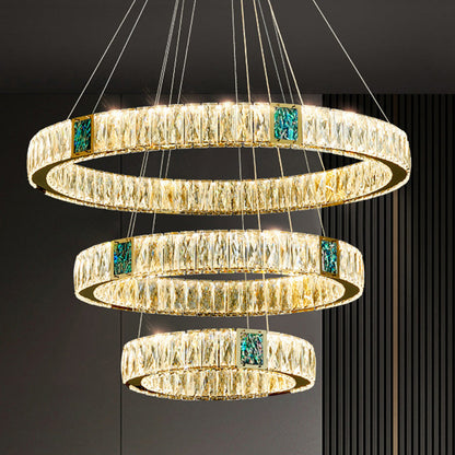 Three-tier crystal chandelier with LED lighting